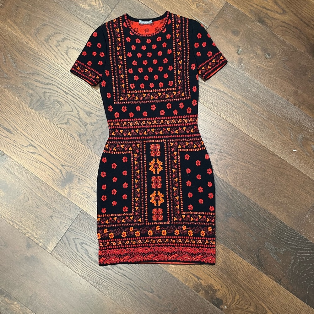 Alexander McQueen Black and Red Geometric Mini Dress